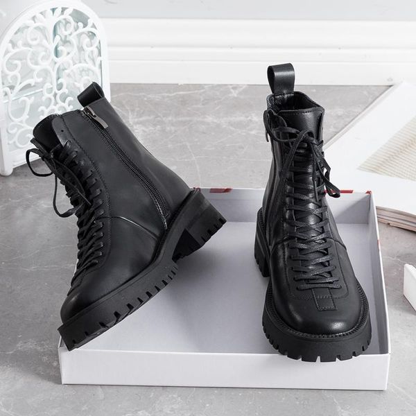 

2021 luxury gothic combat boots women chunky shoes zipper fashion platform ankle boots thick heels brand designers, Black