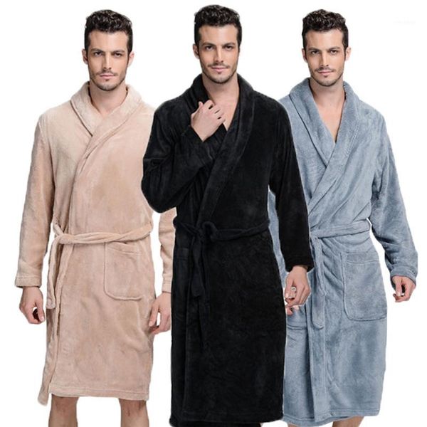 

bathrobe men winter thick flannel robe men male long coral fleece bathrobe man plus size xxl pajamas sleepwear kimono robe1, Black;brown