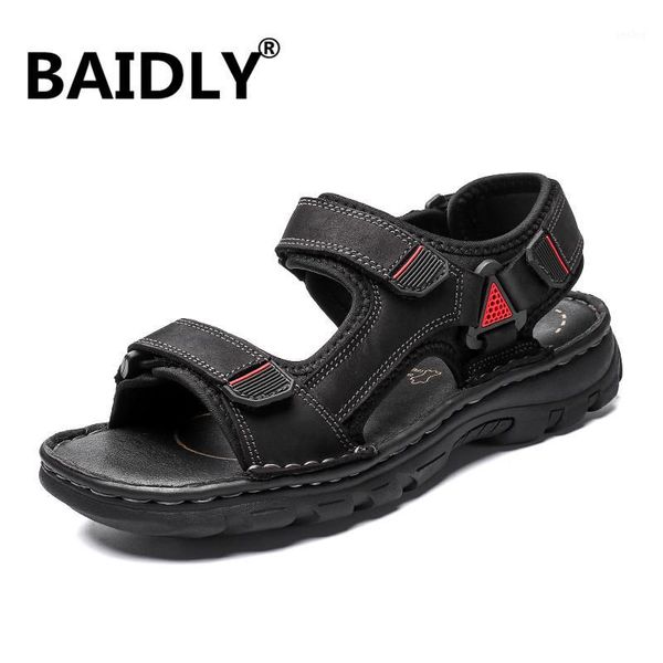 

brand new men genuine leather sandals breathable comfortable summer sandals fashion flat male big size1, Black