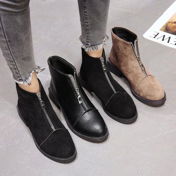 

short boots women's fall / winter 2020 new thick heel flat bottomed martin boots british style short tube students, Black