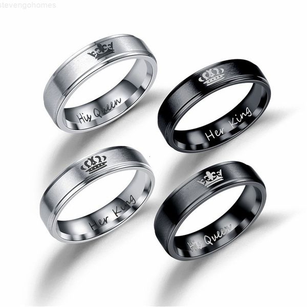 

letter his queen her stainless steel king band ring couple rings for women men lovers wedding jewelry gift by dhl, Silver