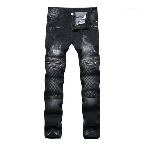 

2018 men's black jeans decoration zipper embroidered casual fashion europe and america nightclub men's pants1, Blue