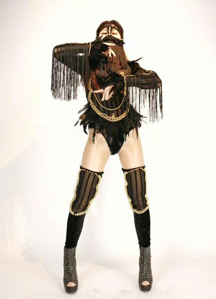 

black fringes crystals bodysuit women stage show stretch leotard nightclub party big pearls costume dj ds celebrate outfit1, Black;white