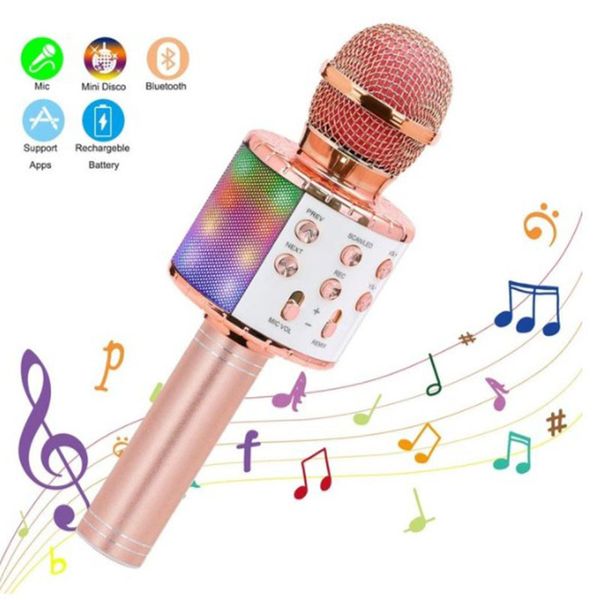 

wireless karaoke microphone bluetooth handheld portable speaker home ktv player with dancing led lights record function for kids