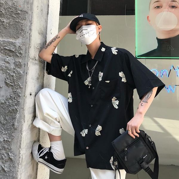 

long loose summer men shirt harajuku cardigan short sleeve blouse ulzzang korean clothes clothing vintage streetwear1, White;black