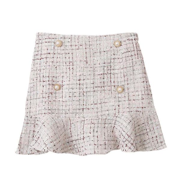 

new korean of high waist tweed skirt with button wool half-length black skirt autumn winter
