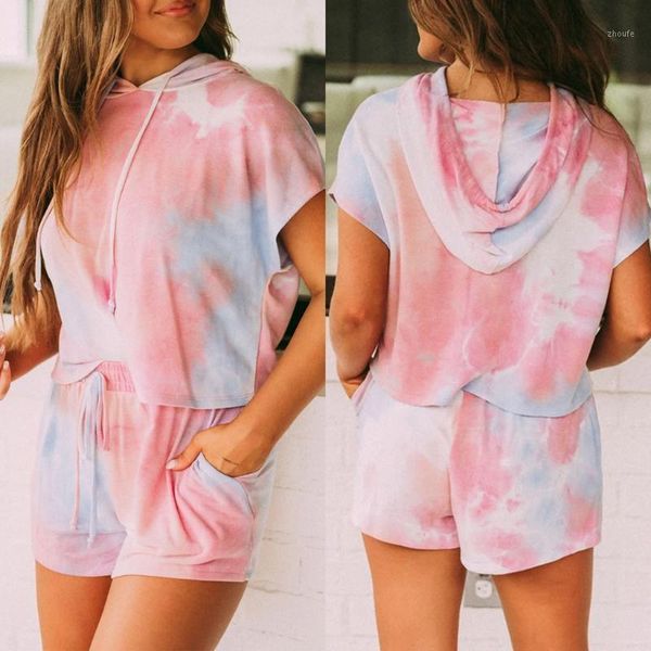 

women set summer tie dye short sleeve shirt loose and biker shorts casual two piece set new streetwear outfits tracksuits1, White