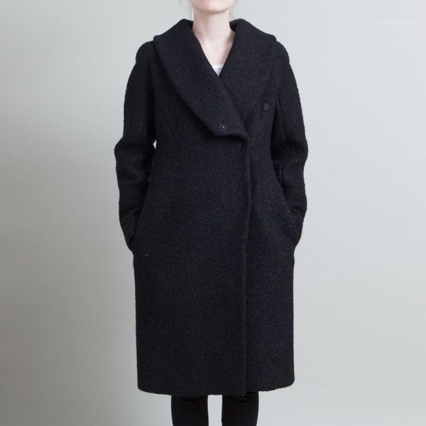 

arlenesain custom new black long wool coat 0321