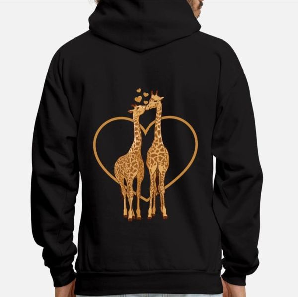 

giraffe love kissing giraffes valentine's day kiss hoodie1, Black