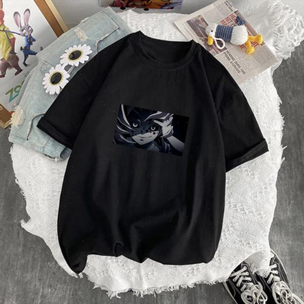 

summer harajuku japanese anime slayer kimetsu no yaiba print cute vintage casual loose streetwear ulzzang women t shirt, White