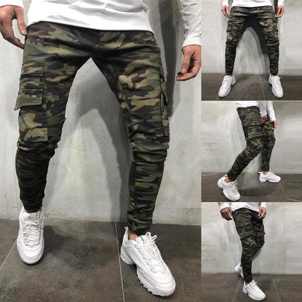 

camouflage style men jeans jogger pants pants slim multi-pocket cargo hip hop solid-colored pencil jeans men1, Blue