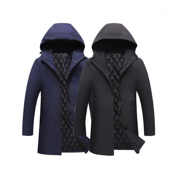 

2020 winter padded jacket men's plus size long hooded padded jacket youth solid color thick warm warm coat1, Black