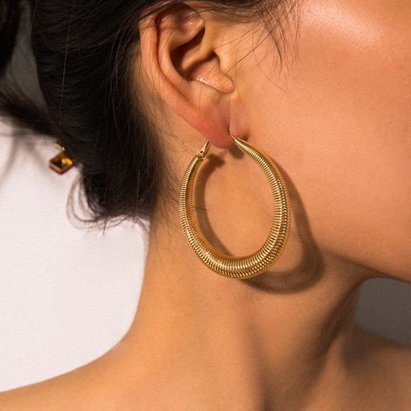 

hoop & huggie visisap simple fashion geometric punk earrings for women personality exaggerated creative spring earring lady jewelry 1619, Golden;silver