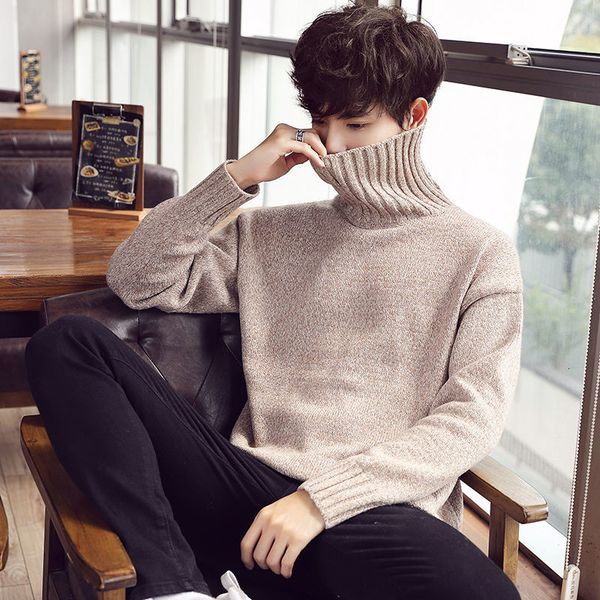 

2021 new men winter warm streetwear fashion pullovers sweater autumn korean turtleneck casual male clothing a802, White;black