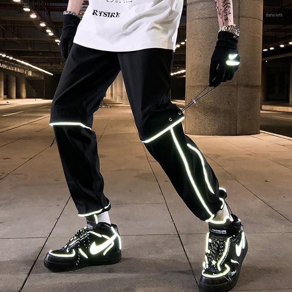 

streetwear reflective joggers men hip hop casual printing mens harem pants spring summer ankle length trousers men 2020 new1, Black