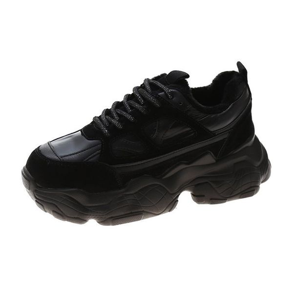

2021 новый quente de pelcia inverno tnis feminino moda retalhos grossos saltos plataforma muler rendas на sapatos szwm, Black