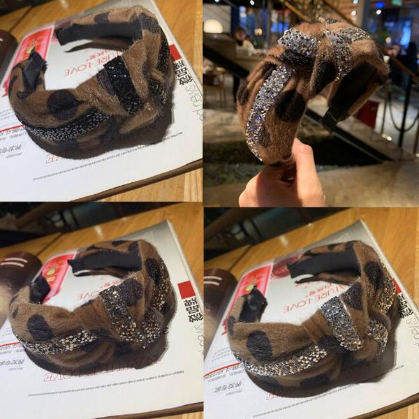 

2021 new styles fashion dot print hair hoop classics wide-brimmed plush head hoops retro cross knotted hairband women hair accessories, Black;brown