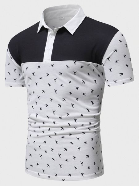 

men bird print color block polo shirt p1zx#, White;black