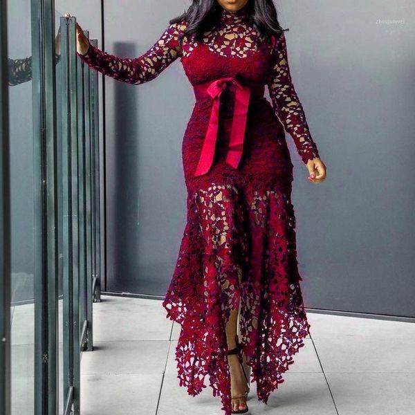 

2021 vintage party black lace long dress plus big size large 3xl women mesh hollow bodycon blue african ladies maxi dress1, Black;gray