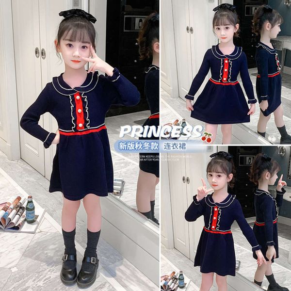 

2020 children's girl's drs new knitted sweater little girl foreign princs fashionable autumn winter, Blue