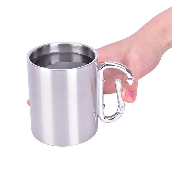 

camp kitchen 450ml portable stainless steel outdoor tableware double wall mug camping cooking picnic cup with carabiner hook handle1