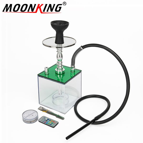 

moonking transparent smoking acrylic aluminium alloy square chicha bottle cube hookah sets with led light