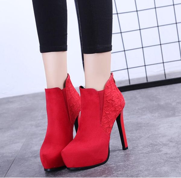 

12cm pointed stiletto stiletto ankle boots waterproof platform platform high-heeled martin boots high-heeled shoes autumn and winter1, Black