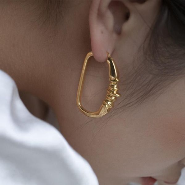 

huanzhi 2020 new metal gold silver color retro geometry irregular round tie ear hoop earring for women girls party jewelry gift, Golden;silver