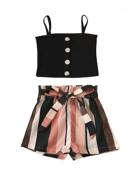 

fashion children suit kids clothes summer girl set black vest + shorts sets for kids1, White