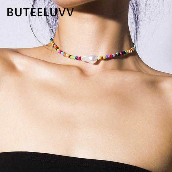 

buteeluvv baroque pearl pendant necklace fashion boho jewelry bohemian ethnic colorful bead chain necklace for women accessories1, Golden;silver
