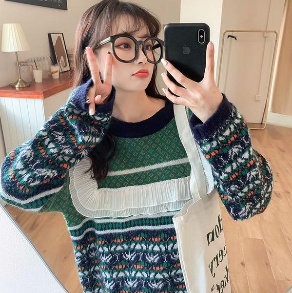 

new women winter vest stitching knitted vest round neck sweater college style pullover sweater veste winter fashion vests, Black;white