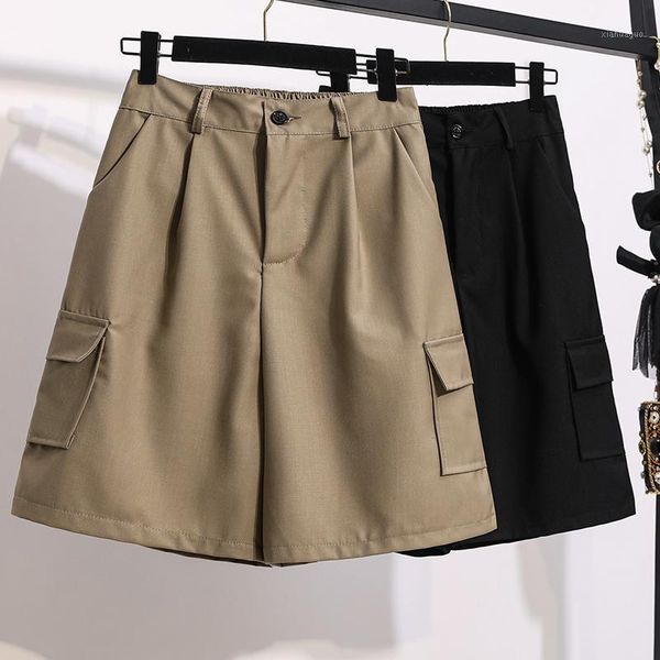 

s-5xl plus size female summer shorts large size women plain high waist shorts with pockets black,brown1, White;black