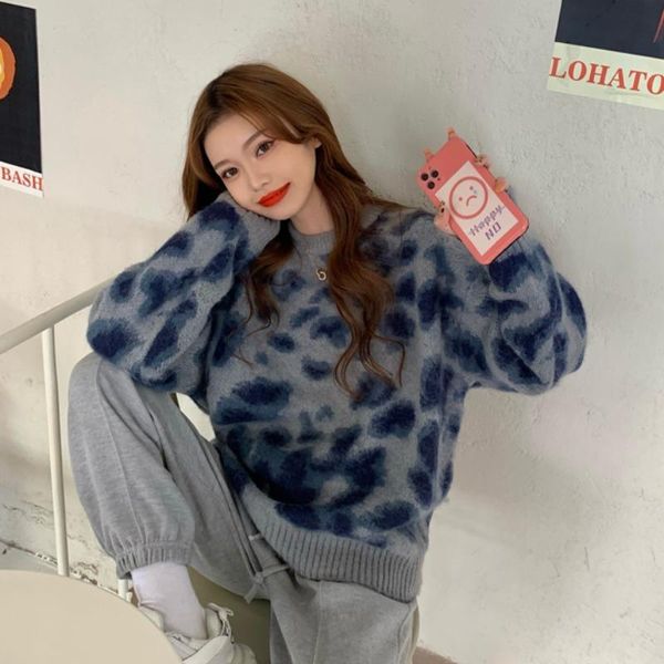 

fashion brand hipster pullovers leopard knitted women's clothing winter sweaters female loose o-neck korean clothes new, White;black