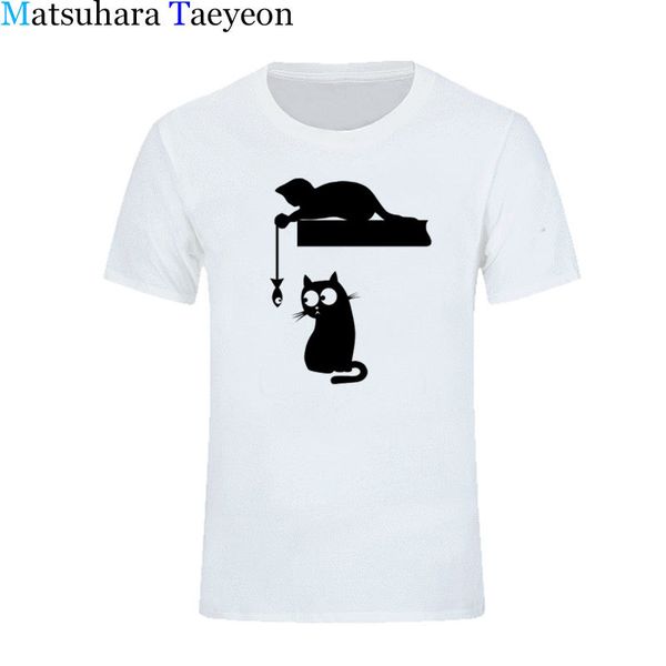 

matsuhara taeyeon brand short sleeve round collar hungry cat see the funny printing menswea sport hooded sweatshirt hoodie men t shirt