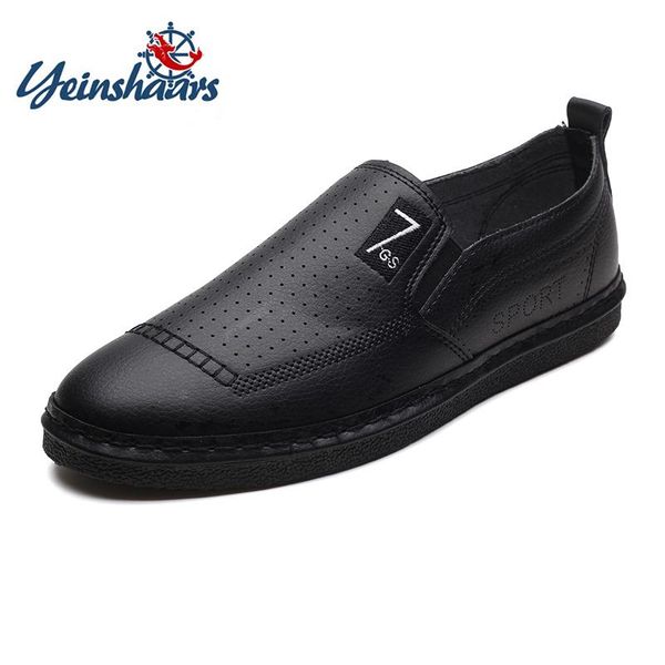 

yeinshaars новые 2020 мужчины повседневная обувь кожа лето дышащая дырки черный белый плоские туфли для мужчин, Black