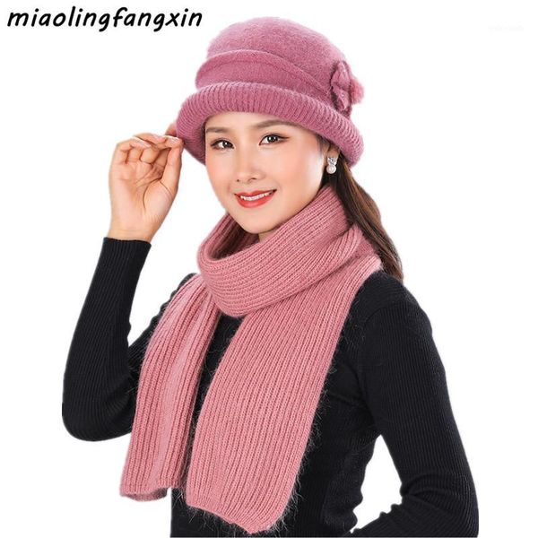 

winter women fur cap set warm knit plush hat scarf sets crochet bonnet mom beanies and shawl scarves1, Blue;gray