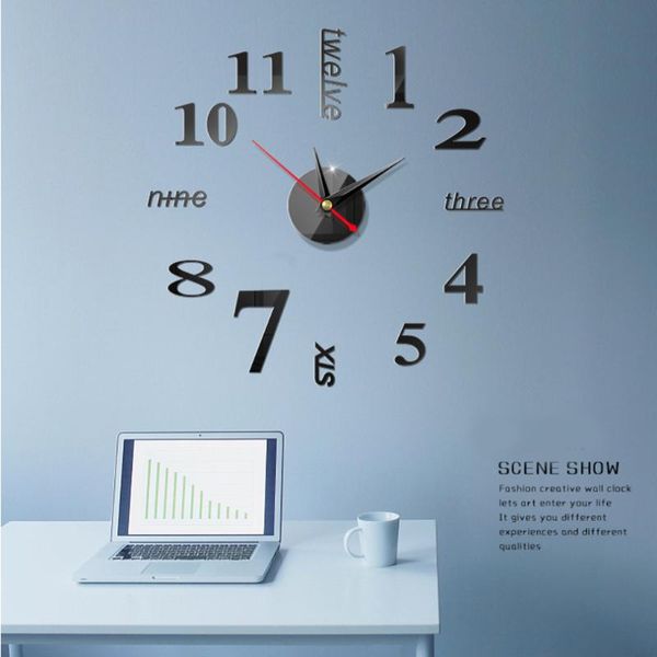 

new 3d mirror wall clock diy large clock stickers living room accessories simple design house decorative black on the wall