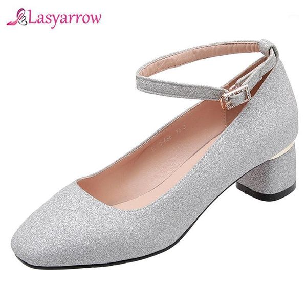 

lasyarrow women pumps spring autumn dating women shoes square mid heel bling buckle woman wedding shoes plus size 32-43 j9551, Black