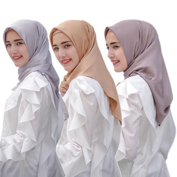 

110*110cm silk satin muslim shawl instant scarf plain color wrap femme musulman inner hijabs islamic turban scarves for women1, Red