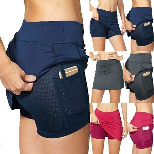 

women's tennis skirts inner shorts elastic sports goes skorts with phone pockets b2cshop, White;black