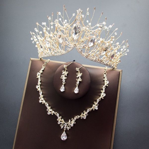 

bridal high end grand crown wedding dress headdress accessories three piece set net red same style, Silver