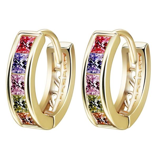 

qiamni vintage delicate beautiful colorful square white color cubic zirconia hoop women earrings nickel jewelry, Golden;silver