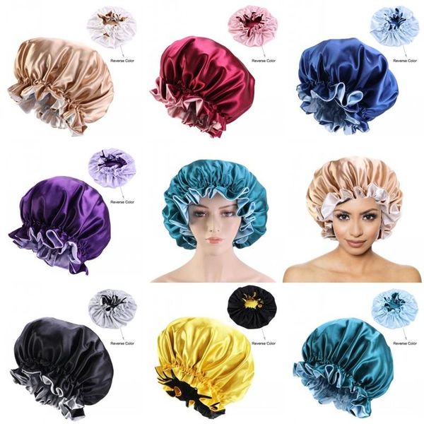 

head wrap beanie silk satin hair bonnet crumpled durag fitted hats round cap tightness turbans fashion elastic ladies women, Blue;gray