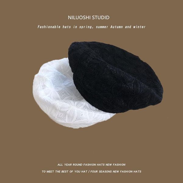 

кружева берета женская летняя тонкая белая марлевая стильная шляпа ins ins японская мода художник cap cappello donna chapeau boinas para muj, Blue;gray