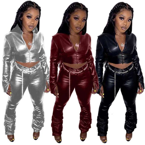 

cardigan pleated h3595 zipper women's leather leisure sports suit, Gray