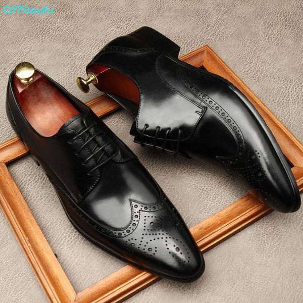 

qyfcioufu 2020 men dress shoes designer business office lace-up dress shoe men retro genuine leather oxford shoes for, Black