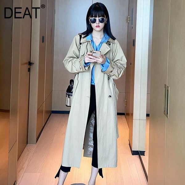 

women's trench coats deat 2021 autumn long-sleeved turn down collar double breasted patchwork loose mid long windbreaker overcoat with, Tan;black