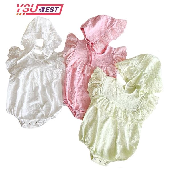 

summer baby girl rompers newborn baby clothes cotton toddler lace design romper jumpsuit with hat one-pieces baby clothing 201031, Blue