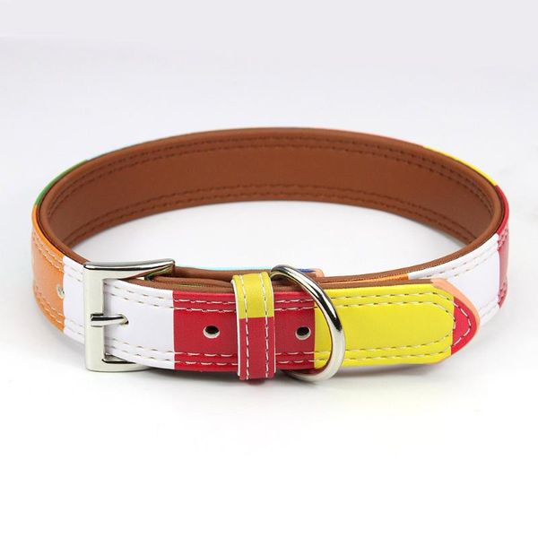 

dog collars & leashes pu leather pet collar colorful rainbow dogs size s m l kitten puppy adjustable strap