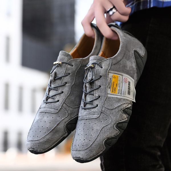 

plus size suede loafers ocs casual leather soft driving shoes men flats walking lace-up man footwear, Red;white